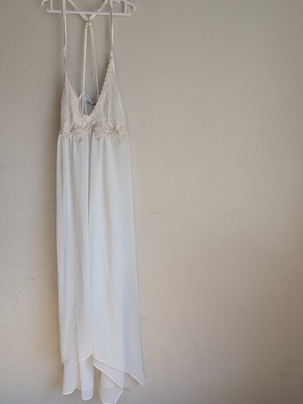 Linea Donatella Ivory Lace-Trim Sheer Slip Dress